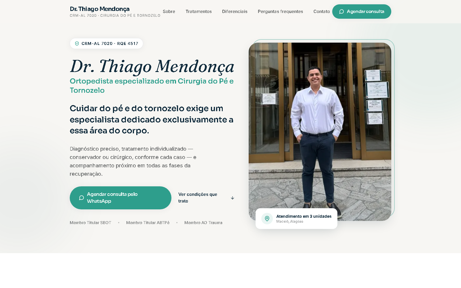 Captura de tela do site Dr. Thiago Mendonça